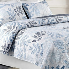 Load image into Gallery viewer, Blue Leaves Reversible 3 Piece Bedding Quilt Set
