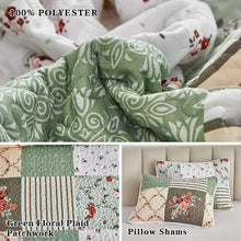 Load image into Gallery viewer, Green &amp; Beige Floral Patchwork 3 Piece Bedding Quilt Set
