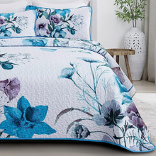 Load image into Gallery viewer, Boho Blue Floral Reversible 3 Piece Bedding Quilt Set
