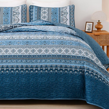 Load image into Gallery viewer, Bohemian Blue Reversible 3 Piece Bedding Quilt Set
