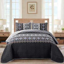 Load image into Gallery viewer, Boho Aztec Black &amp; Grey Reversible 3 Piece Quilt Set
