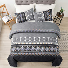 Load image into Gallery viewer, Boho Aztec Black &amp; Grey Reversible 3 Piece Quilt Set
