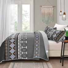 Load image into Gallery viewer, Boho Aztec Black &amp; Grey Reversible 3 Piece Quilt Set
