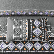 Load image into Gallery viewer, Boho Aztec Black &amp; Grey Reversible 3 Piece Quilt Set
