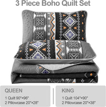 Load image into Gallery viewer, Boho Aztec Black &amp; Grey Reversible 3 Piece Quilt Set
