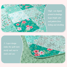 Load image into Gallery viewer, Light Green Floral Patchwork 3 Piece Bedding Quilt Set
