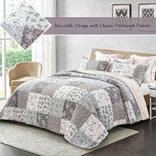 Load image into Gallery viewer, Light Grey Floral Patchwork 3 Piece Bedding Quilt Set
