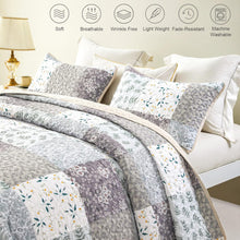 Load image into Gallery viewer, Light Grey Floral Patchwork 3 Piece Bedding Quilt Set
