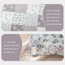 Load image into Gallery viewer, Light Grey Floral Patchwork 3 Piece Bedding Quilt Set
