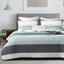 Load image into Gallery viewer, Boho Mint Green &amp; Grey Reversible 2/3 Piece Bedding Quilt Set
