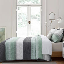 Load image into Gallery viewer, Boho Mint Green &amp; Grey Reversible 2/3 Piece Bedding Quilt Set
