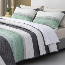 Load image into Gallery viewer, Boho Mint Green &amp; Grey Reversible 2/3 Piece Bedding Quilt Set
