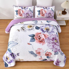 Load image into Gallery viewer, Botanical Purple Floral Reversible 3 Piece Quilt Set
