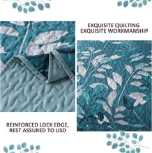 Load image into Gallery viewer, Botanical Teal Leaves Reversible 3 Piece Quilt Set
